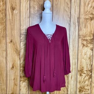 Neon Soul Burgundy Peasant Top Size Large